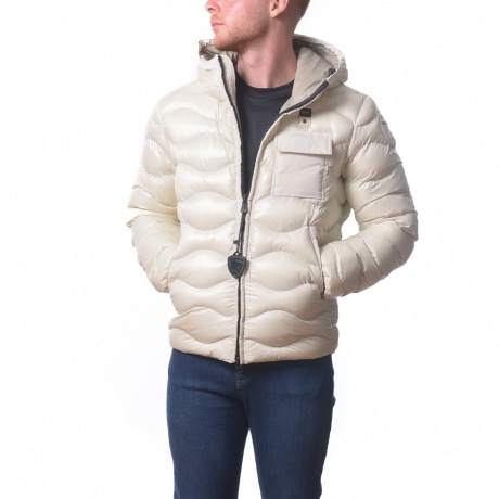 giubbino corto da uomo bryant imbottito in ovatta con cappuccio white interno beige