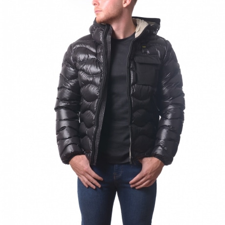 giubbino corto da uomo bryant imbottito in ovatta con cappuccio nero interno beige
