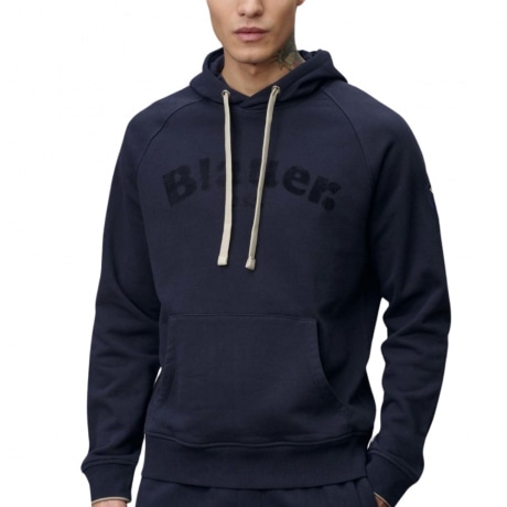 felpa chiusa da uomo con cappuccio blu 