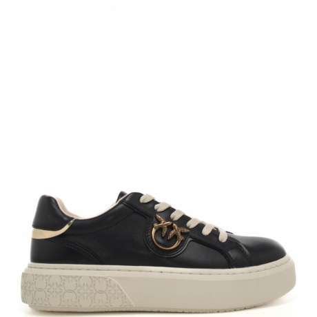 sneakers da donna in pelle nera con inserto posteriore