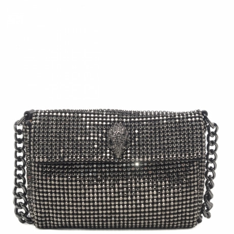 kurt geiger borsa a tracolla da donna party shoulder con tracolla in catena e logo nero con strass 