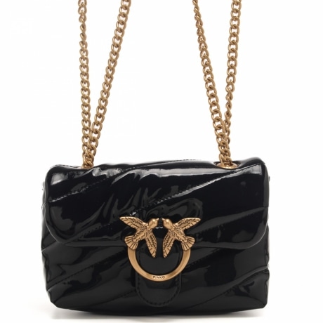 love bag baby puff effetto vernice con tracolla scorrevole nero oro