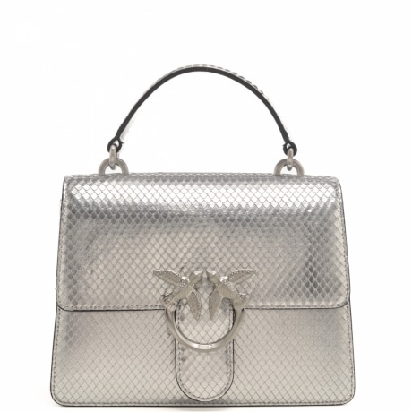 love one top handle mini in pelle metallizzata argento