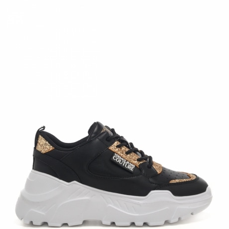 sneakers da donna chunky speedtrack in tessuto mesh nero black con inserti oro gold