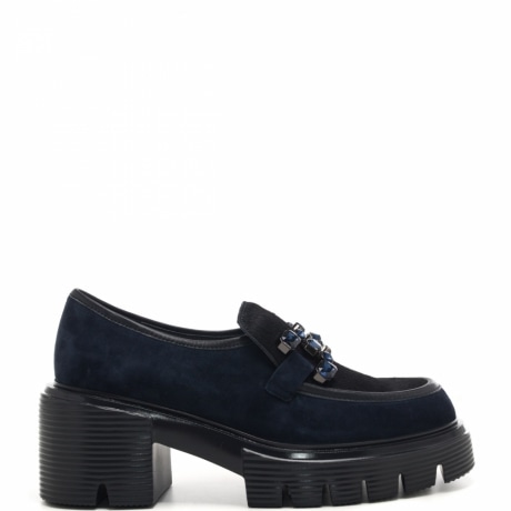 mocassini da donna con morsetto con strass in pelle scamosciata blu