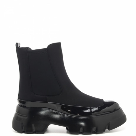 stivaletti chelsea da donna con bande elastiche e suola combat nero