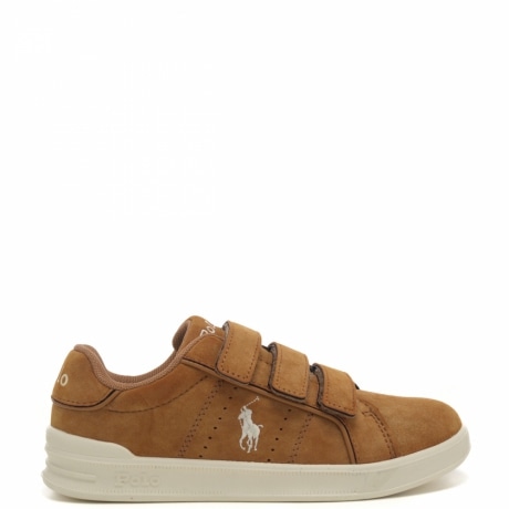 sneakers da bimbo heritage curt iii con triplo strappo in velcro e suede tan