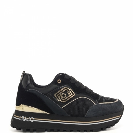 sneakers da donna maxi wonder 73 black nero con inserti laminati oro