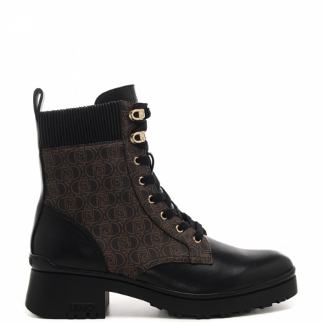 stivaletti anfibi da donna new nancy 39 con lacci in tessuto e occhielli oro e nero black brown