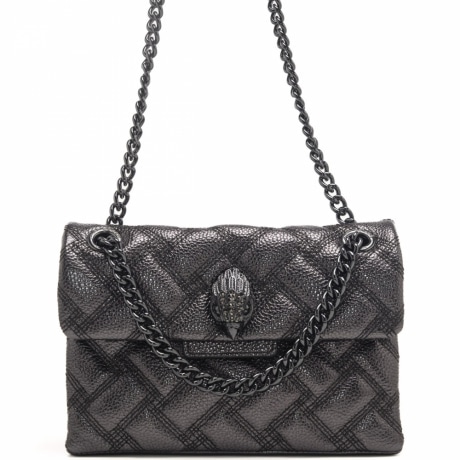 borsa a spalla da donna mini kensington drench con tracolla in catena in pelle intrecciata grigia gunmetal