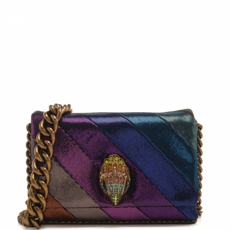 borsa a spalla da donna rainbow mini kensington flap con tracolla in catena arcobaleno nera