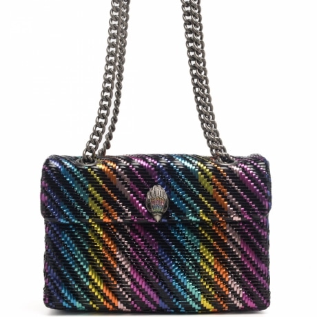 borsa a spalla da donna rainbow patterm kensington con tracolla in catena arcobaleno nera