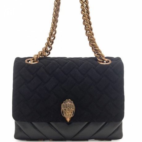 borsa a spalla da donna large kensington kurt in pelle con maxi logo nera black