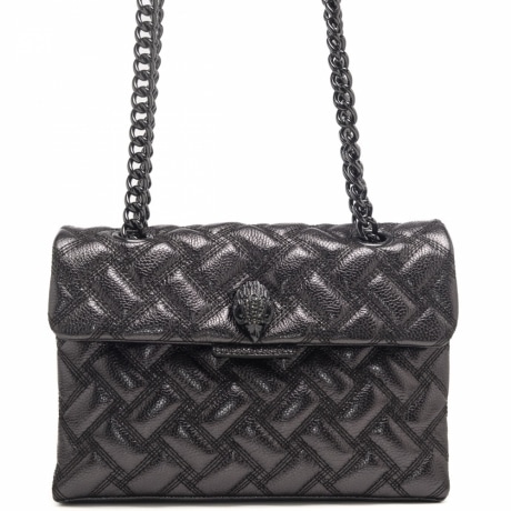 borsa a spalla da donna kensington drench con tracolla in catena in pelle intrecciata grigia gunmetal