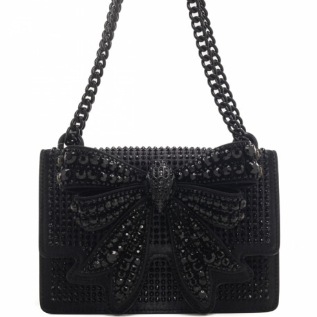 borsa a tracolla da donna mini bow shoreditch con tracolla in catena e fioocco di borchie nero
