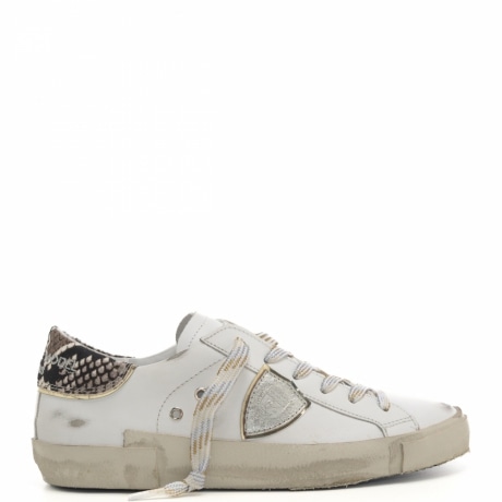 sneakers da donna prsx low woman in pelle total white con inserto pitonato blanc beige