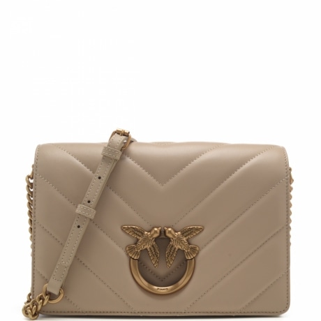 borsa a tracolla da donna love one pocket in pelle beige grigio