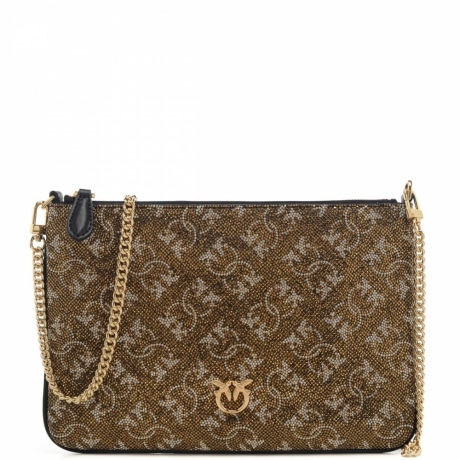 borsa pochette a busta con tracolla love strass flat classic monogram con trama logo bronzo oro