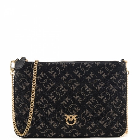 borsa pochette a busta con tracolla love strass flat classic monogram con trama logo nero argento
