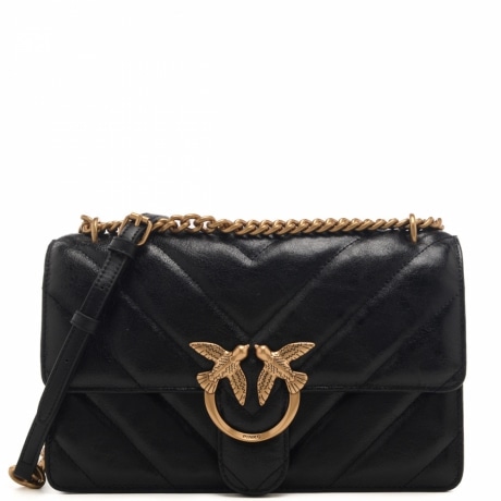 love click big chevron in vera pelle di vitello trapuntata nero oro