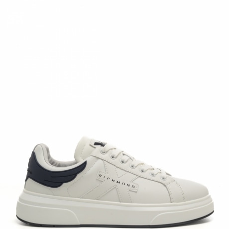 sneakers da uomo eco leather in vera pelle bianca con tallone blu