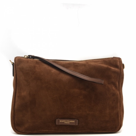 pochette da donna nora pouch con tracolla in vera pelle scamosciata cognac rig