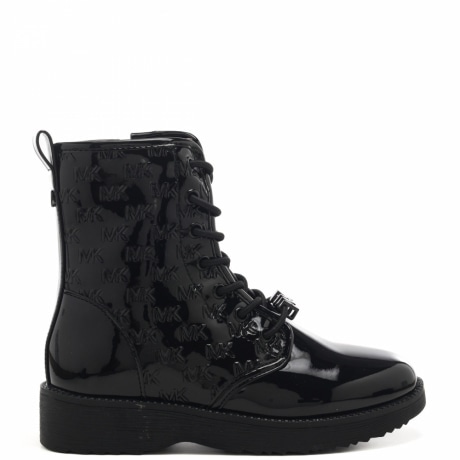 stivaletti anfibi da bambina Haskell MK Facet con lacci in vera pelle in vernice oro black brown
