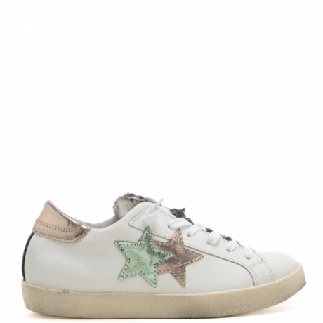 sneakers da donna con fondo a cassetta e stelle bianco oro