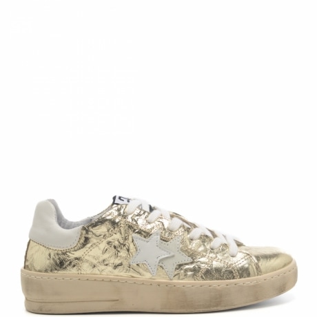 sneakers da donna in pelle laminata naplack con stelle bianco oro