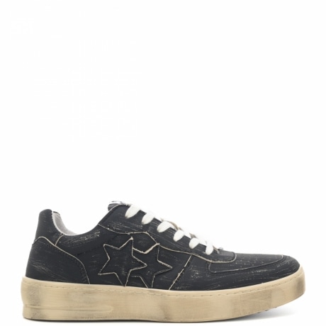 sneakers da uomo con patch a forma di stella in vera pelle effetto brushed nero