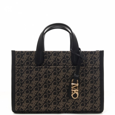 borsa a mano da donna con logo all over nera e oro 
