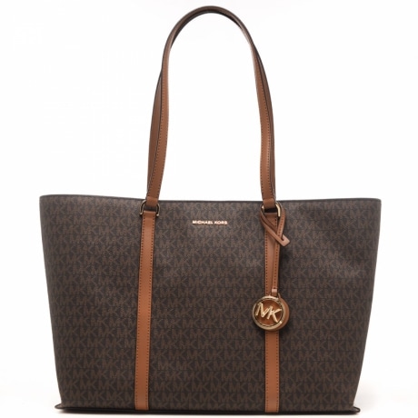 borsa a spalla tote da donna in vera pelle  con logo all over e doppio manico acorn