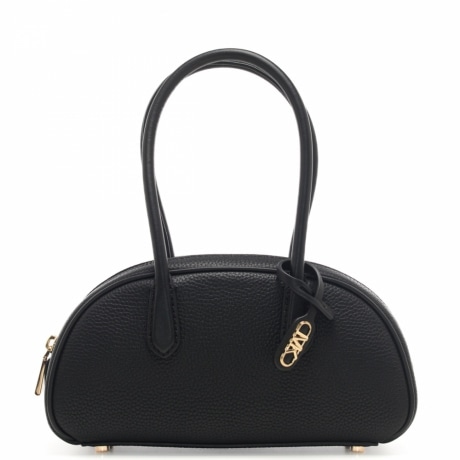 borsa a spalla in vera pelle martellata con chiusura con zip nera 