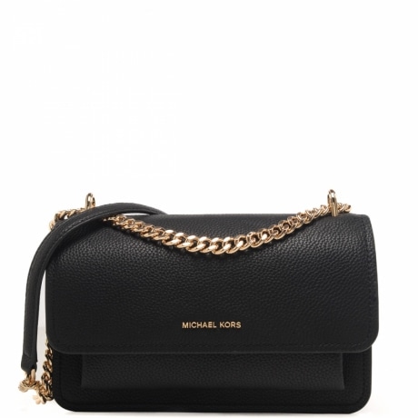 borsa a tracolla da donna in vera pelle martellata con logo in metallo dorato lettering nera 