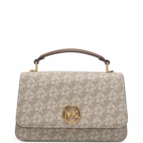 borsa a mano da donna in vera pelle con logo all over e tracolla removibile vaniglia