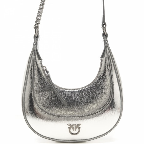 borsa a spalla in pelle martellata con tracolla in catena e spallina argento 