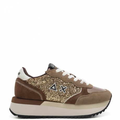 sneakers da donna big ally glitter con logo all'esterno e sul retro oro