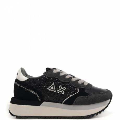 sneakers da donna big ally glitter con logo all'esterno e sul retro nero 