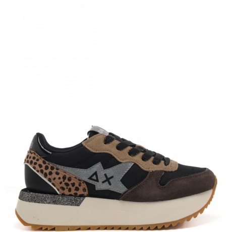 sneakers da donna  big stargirl con logo sulla parte esterna e sul retro  e con inserti animalier nero 