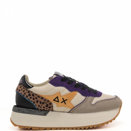 sneakers da donna big stargirl con logo sulla parte esterna e sul retro e con inserti animalier bianco panna 