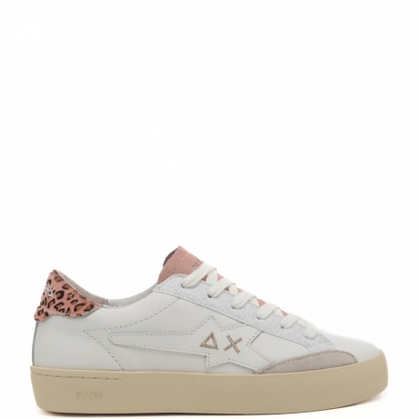 sneakers da donna katy leather con inserto in pelle pitonata bianco rosa 