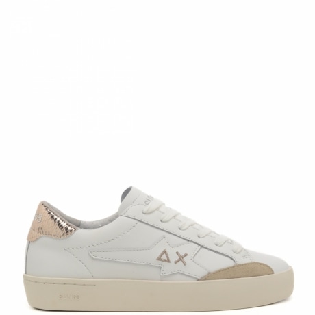 sneakers da donna katy leather con inserto in pelle pitonata bianco oro 