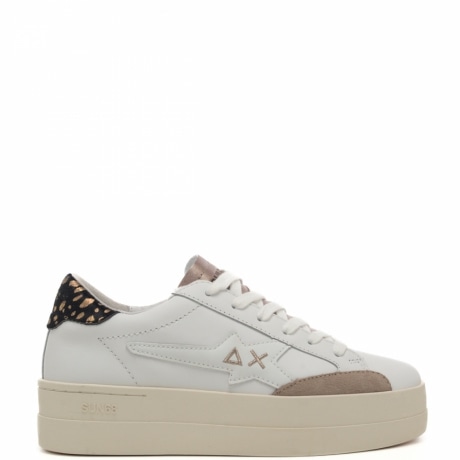 sneakers da donna big katy leather con inserto in pelle pitonata bianco oro 
