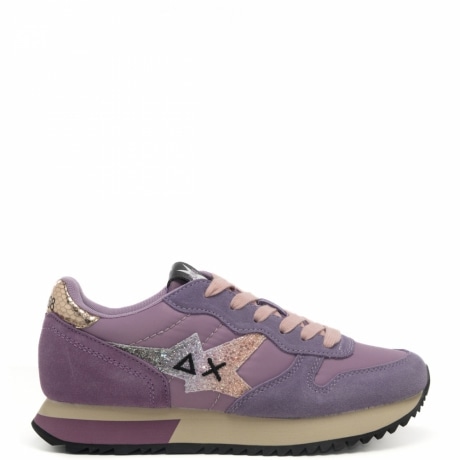 sneakers da donna stargirl glitter logo con logo esterno glitterato e inserto con pelle pitonata sul retro lilla 