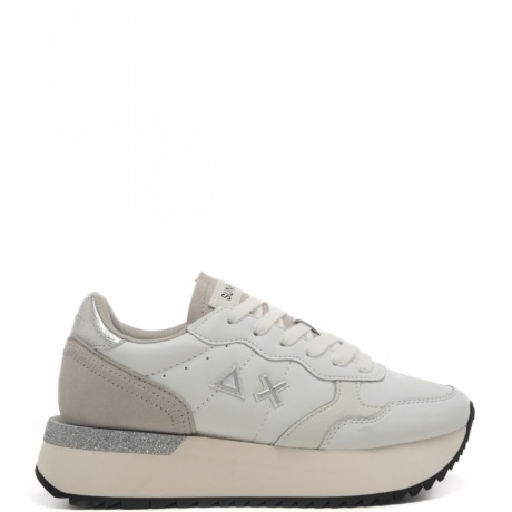 sneakers da donna big ally pu con logo all'esterno e inserto glitterato sul retro bianco panna 