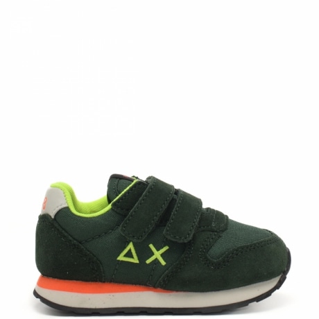 Sneakers da bambino BOY S TOM FLUO FIRST STEP con logo sulla parte esterna e sul retro verde scuro 