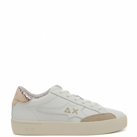Sneakers da ragazzina GIRL S KATY LEATHER  TEEEN con logo sulla parte esterna e sul retro  bianche oro 
