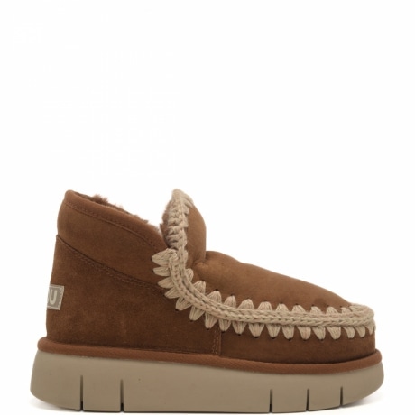 stivaletti bassi da donna eskimo bounce in vera pelle con cuciture in lana cognac