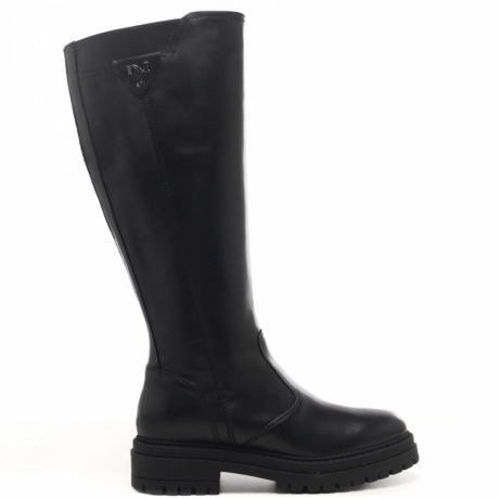  stivali alti da donna in vera pelle con tacco a blocco e logo monogram  neri