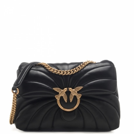 borsa a tracolla da donna in vera pelle con iconica fibbia Love Birds nero oro 